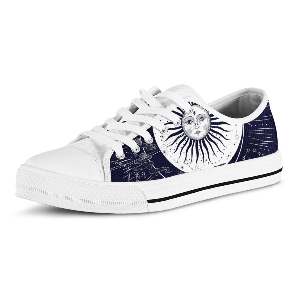 Vintage Celestial Sun Print White Low Top Shoes