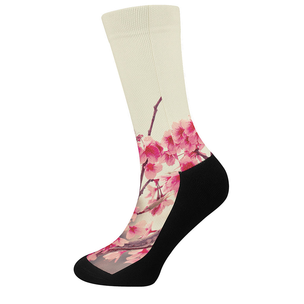 Vintage Cherry Blossom Print Crew Socks