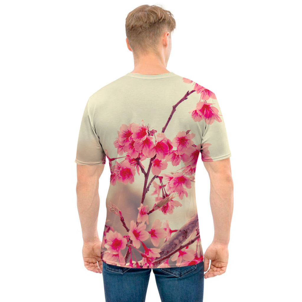 Vintage Cherry Blossom Print Men's T-Shirt