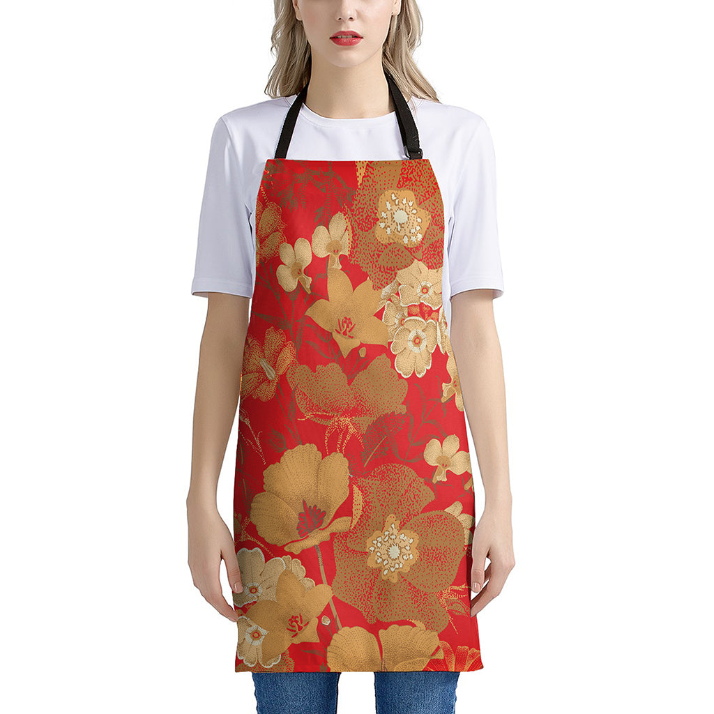 Vintage Chinese Flower Print Apron