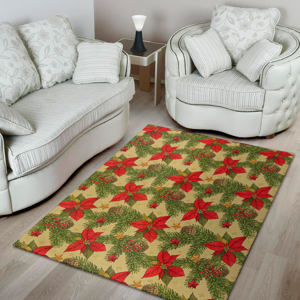 Vintage Christmas Poinsettia Print Area Rug