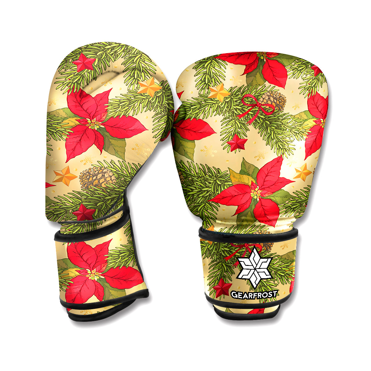 Vintage Christmas Poinsettia Print Boxing Gloves