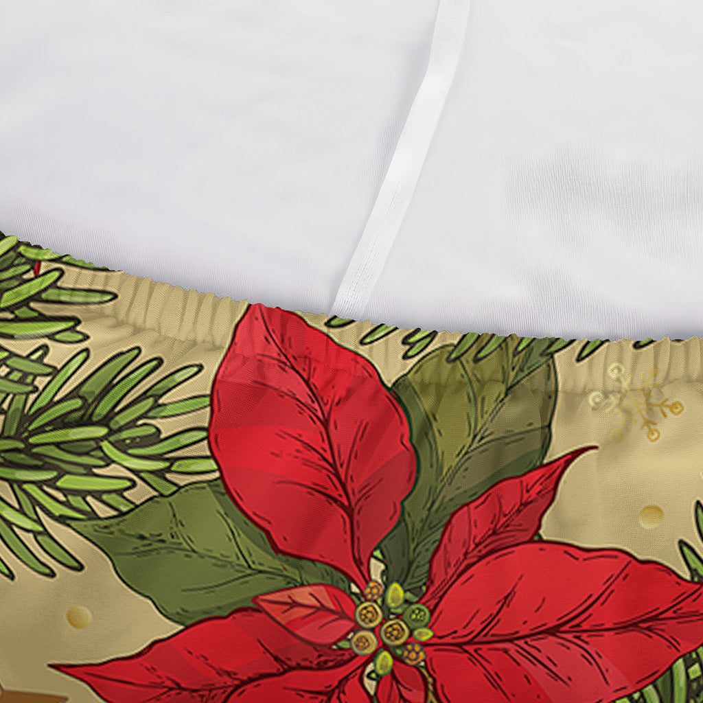 Vintage Christmas Poinsettia Print Sofa Cover