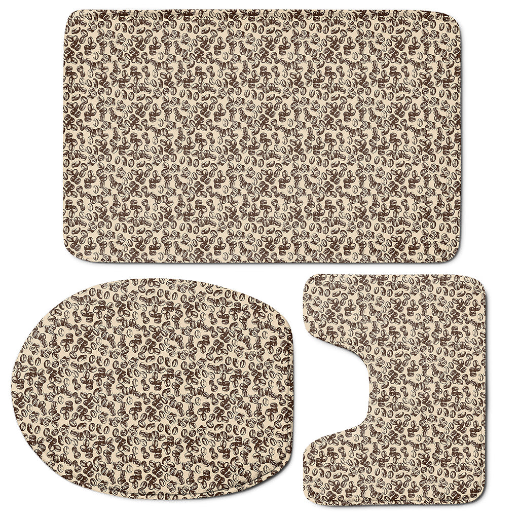Vintage Coffee Bean Pattern Print 3 Piece Bath Mat Set