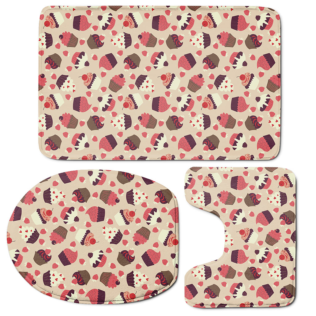 Vintage Cupcake Pattern Print 3 Piece Bath Mat Set