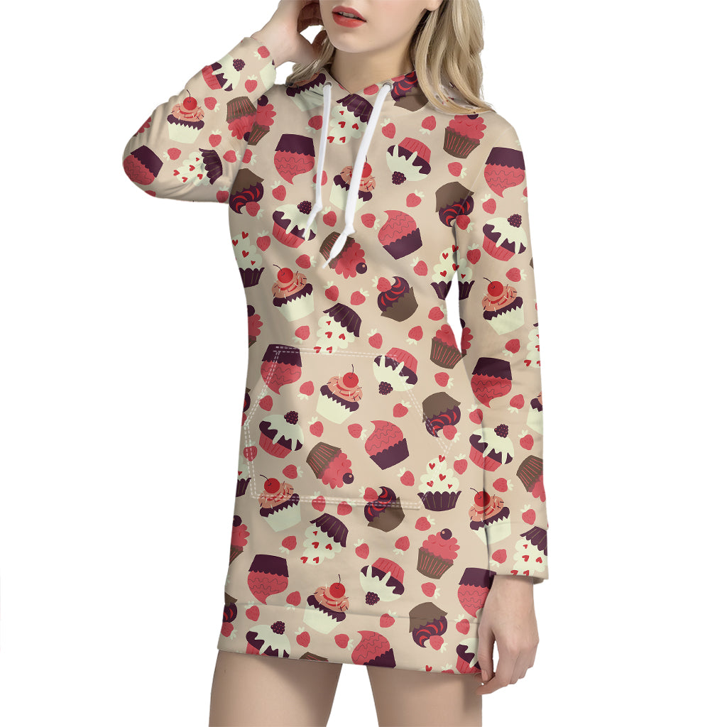 Vintage Cupcake Pattern Print Hoodie Dress