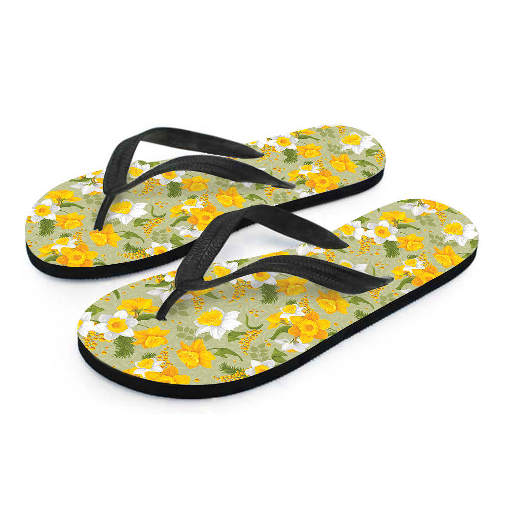 Vintage Daffodil Flower Pattern Print Flip Flops