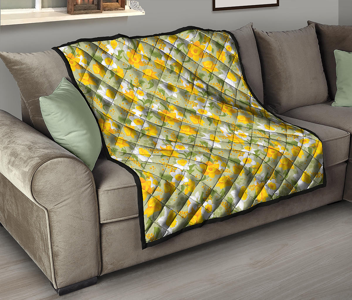 Vintage Daffodil Flower Pattern Print Quilt