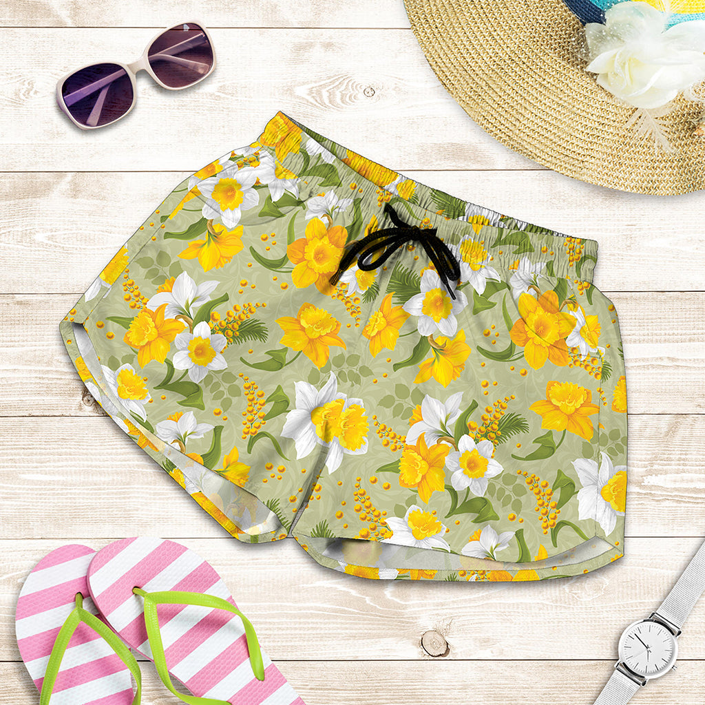 Vintage Daffodil Flower Pattern Print Women's Shorts