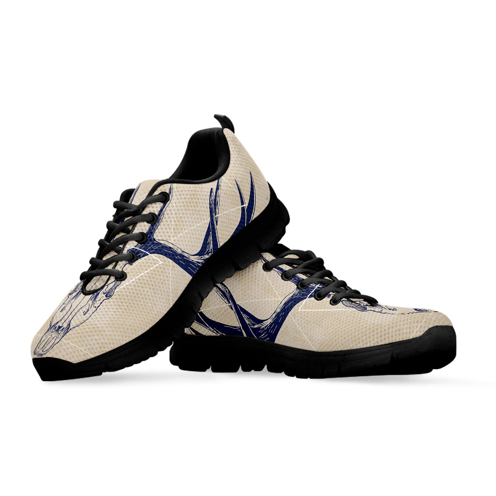 Vintage Deer Skull Print Black Sneakers