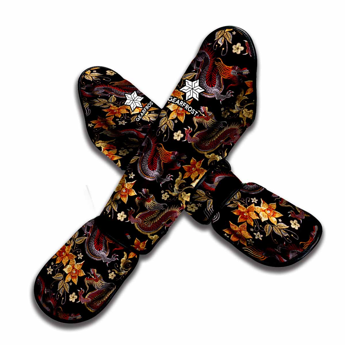 Vintage Dragon Flower Pattern Print Muay Thai Shin Guard