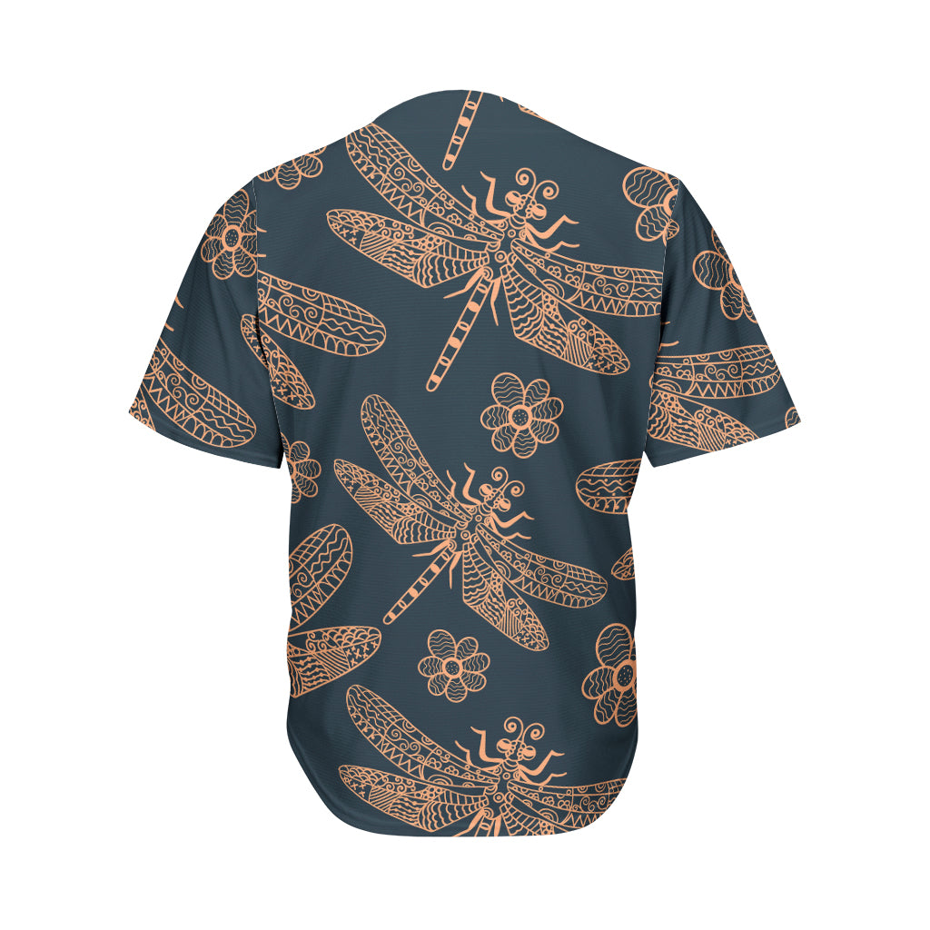 Vintage Dragonfly Pattern Print Men's Baseball Jersey