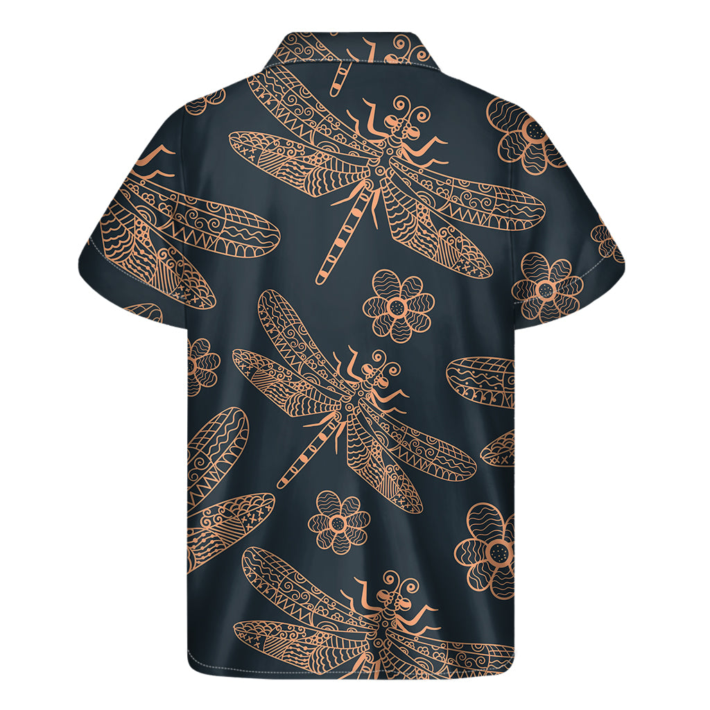 Vintage Dragonfly Pattern Print Men's Short Sleeve Shirt