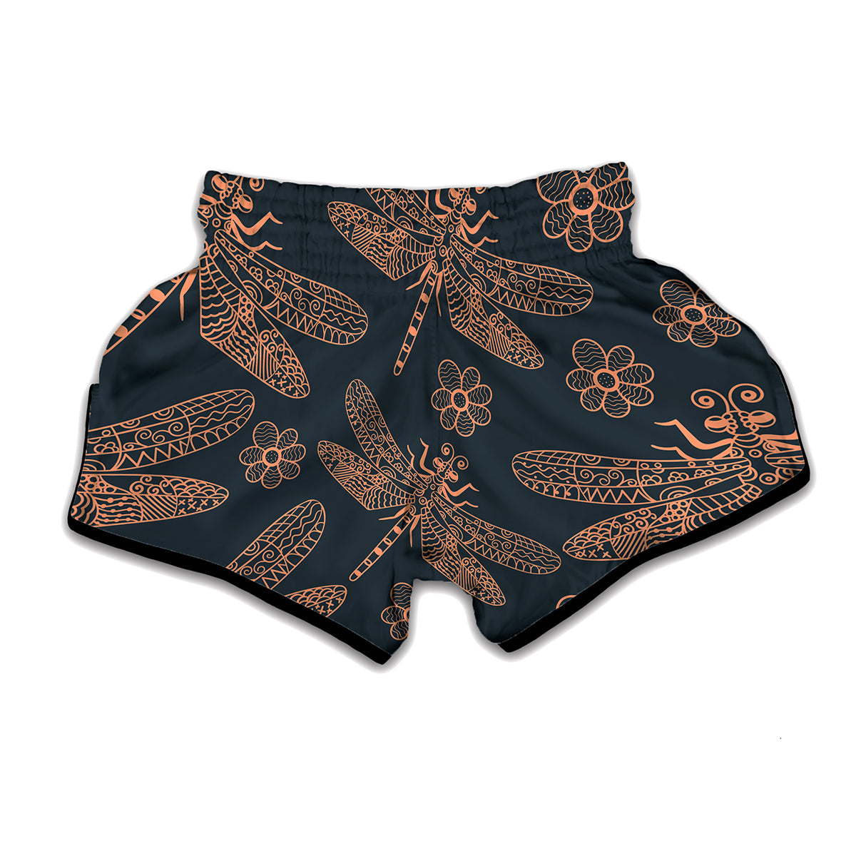 Vintage Dragonfly Pattern Print Muay Thai Boxing Shorts
