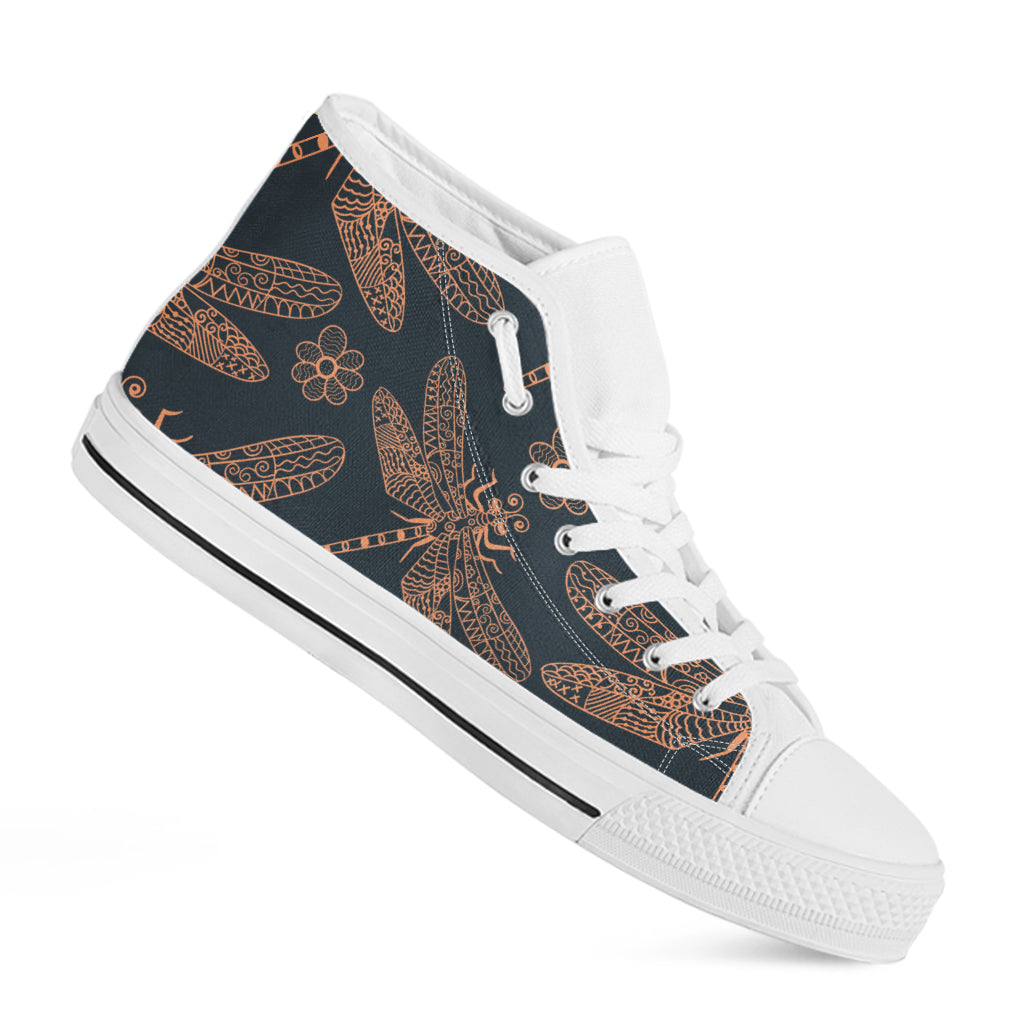 Vintage Dragonfly Pattern Print White High Top Shoes