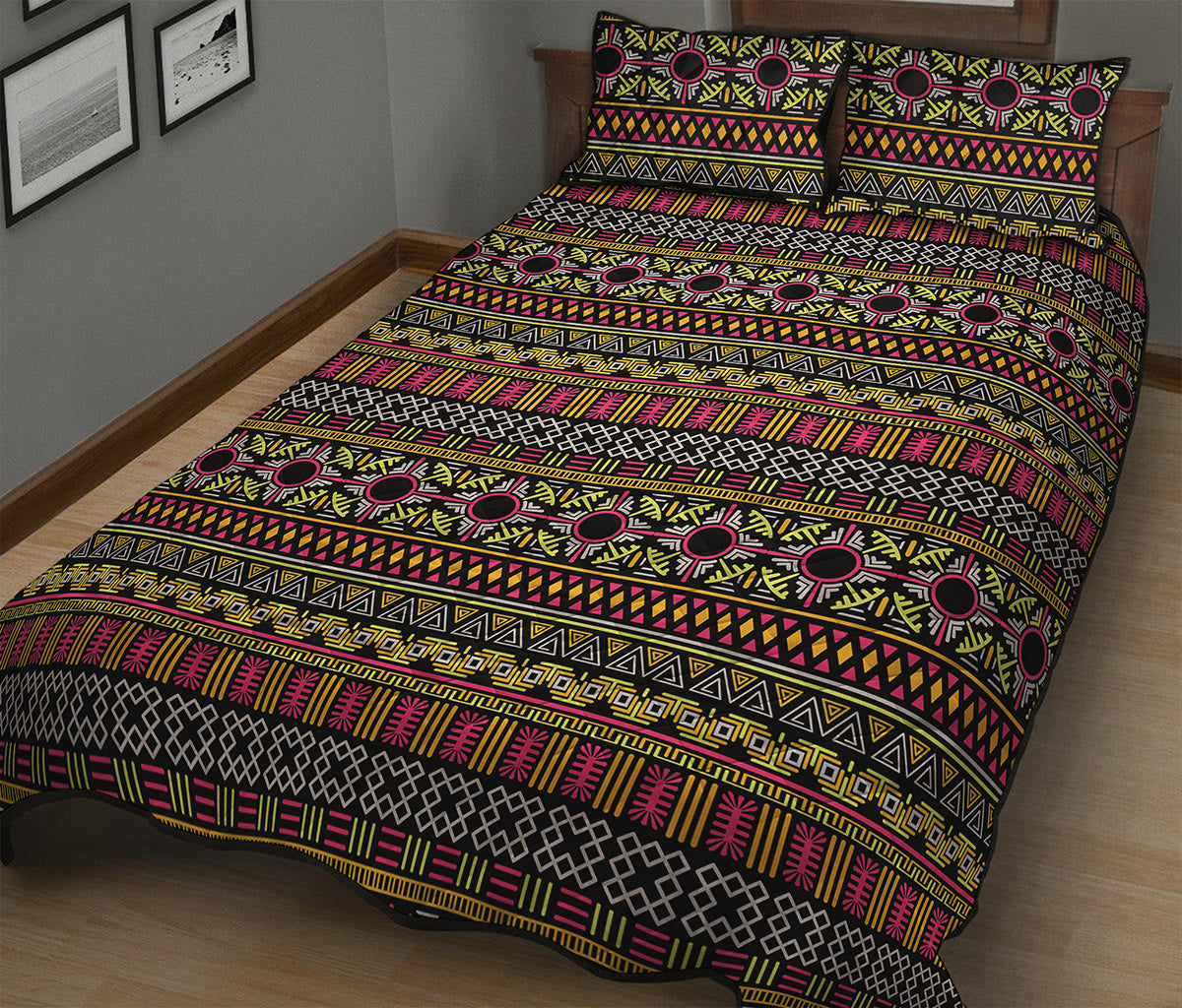 Vintage Ethnic Pattern Print Quilt Bed Set