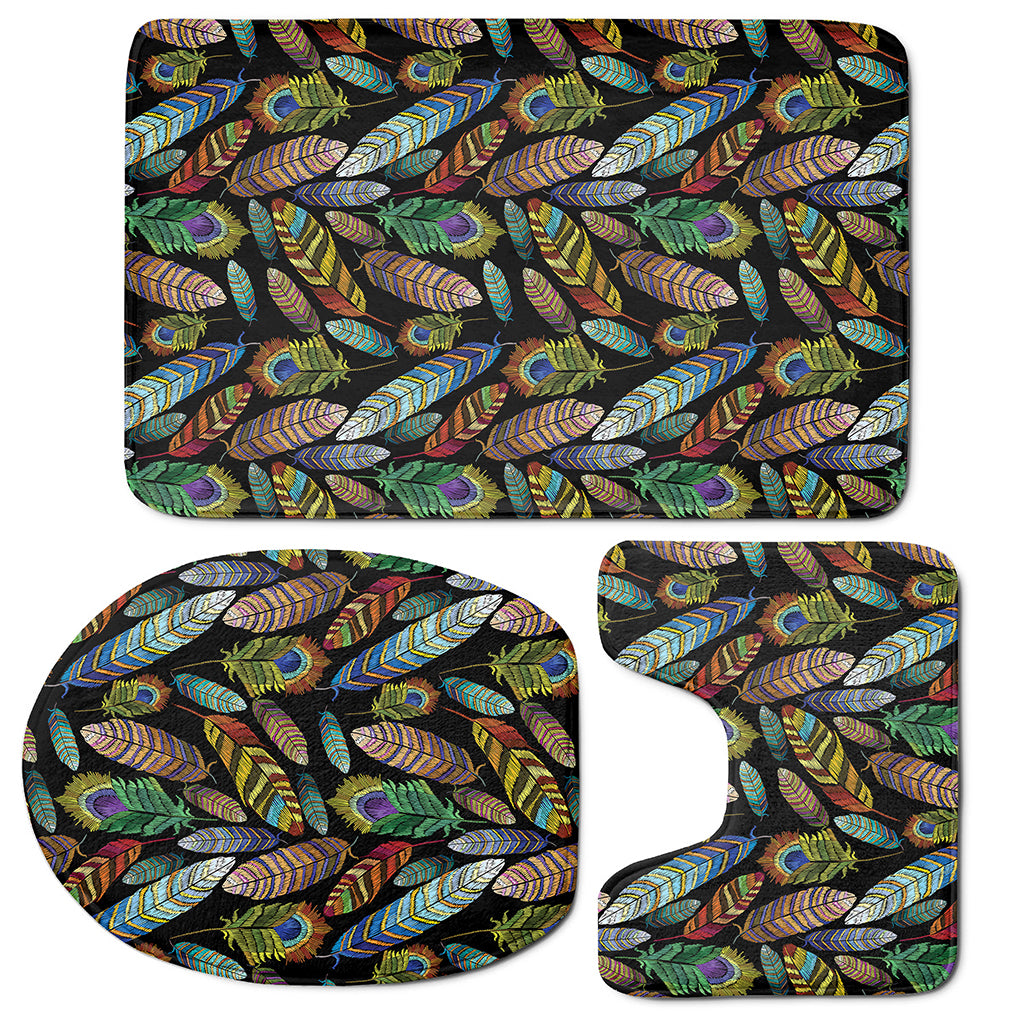 Vintage Feather Pattern Print 3 Piece Bath Mat Set
