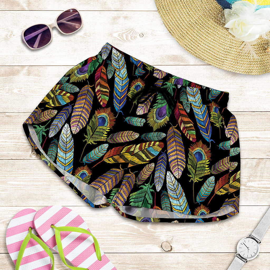Vintage Feather Pattern Print Women's Shorts