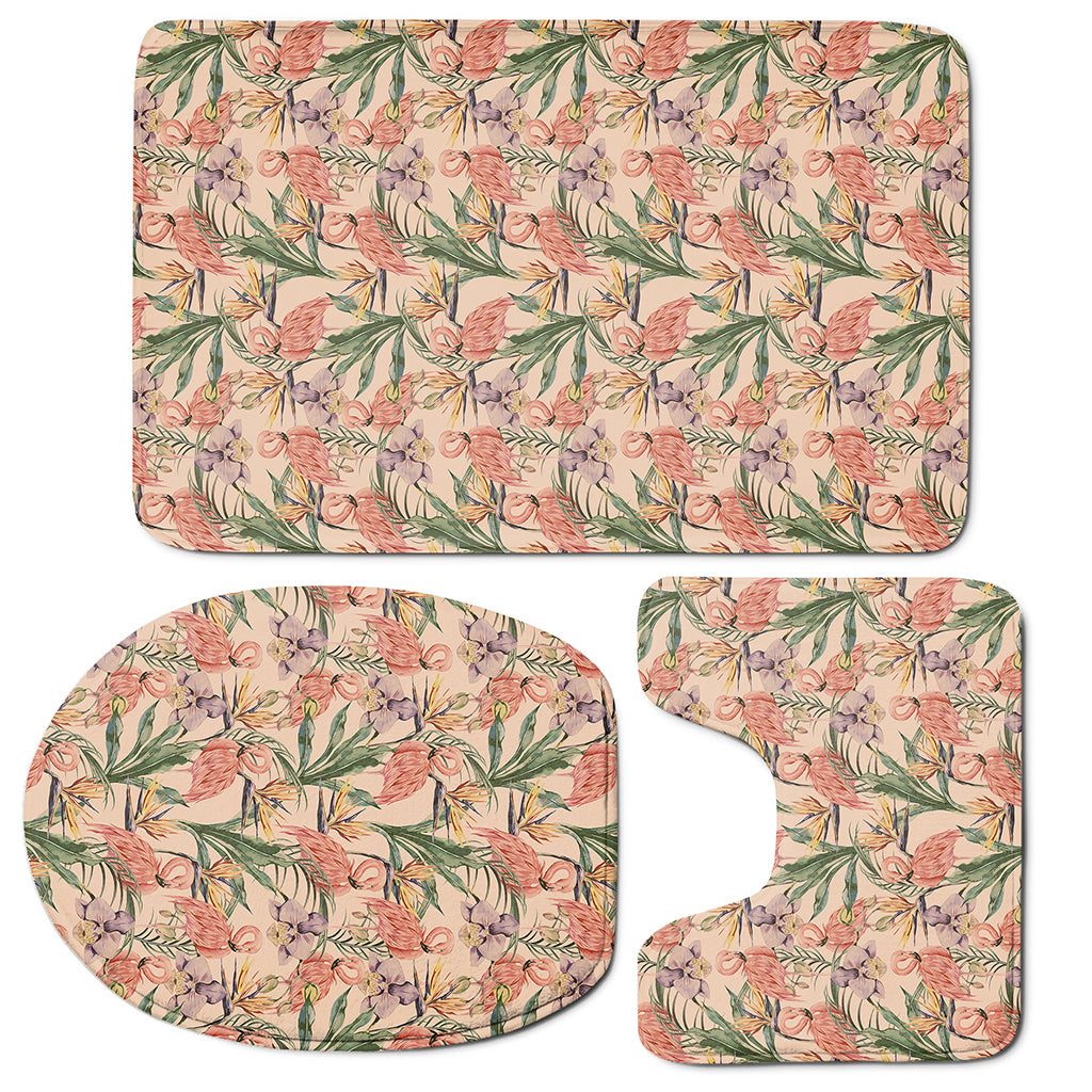 Vintage Flamingo Pattern Print 3 Piece Bath Mat Set