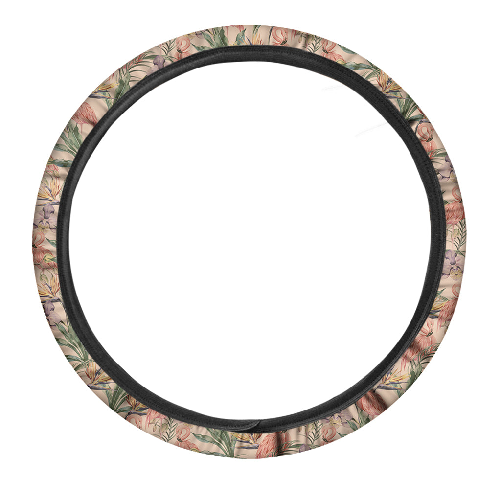 Vintage Flamingo Pattern Print Car Steering Wheel Cover