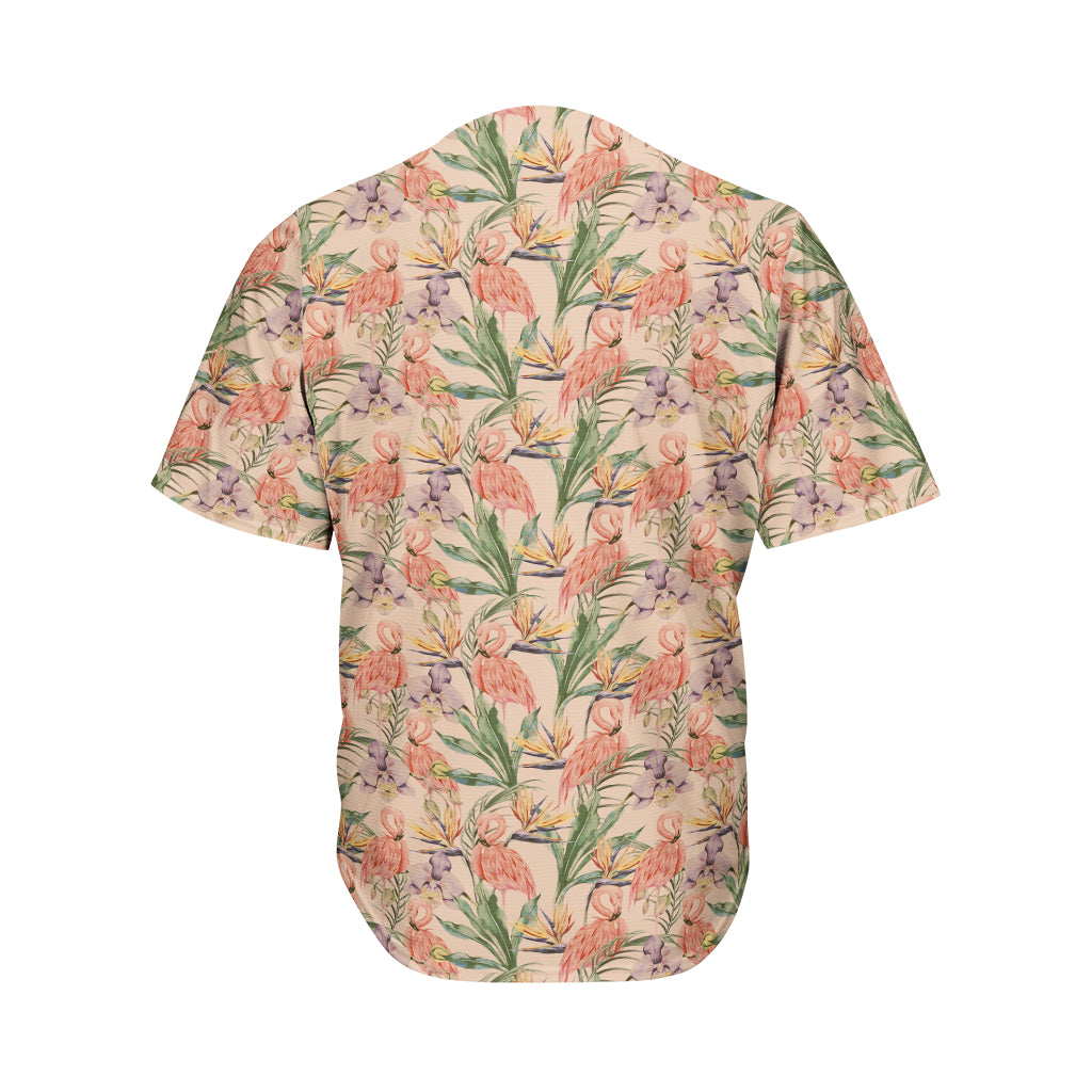 Vintage Flamingo Pattern Print Men's Baseball Jersey
