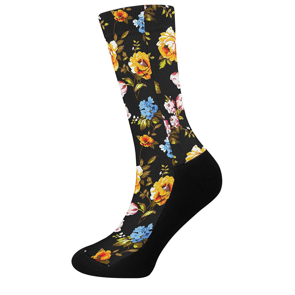 Vintage Floral Flower Pattern Print Crew Socks