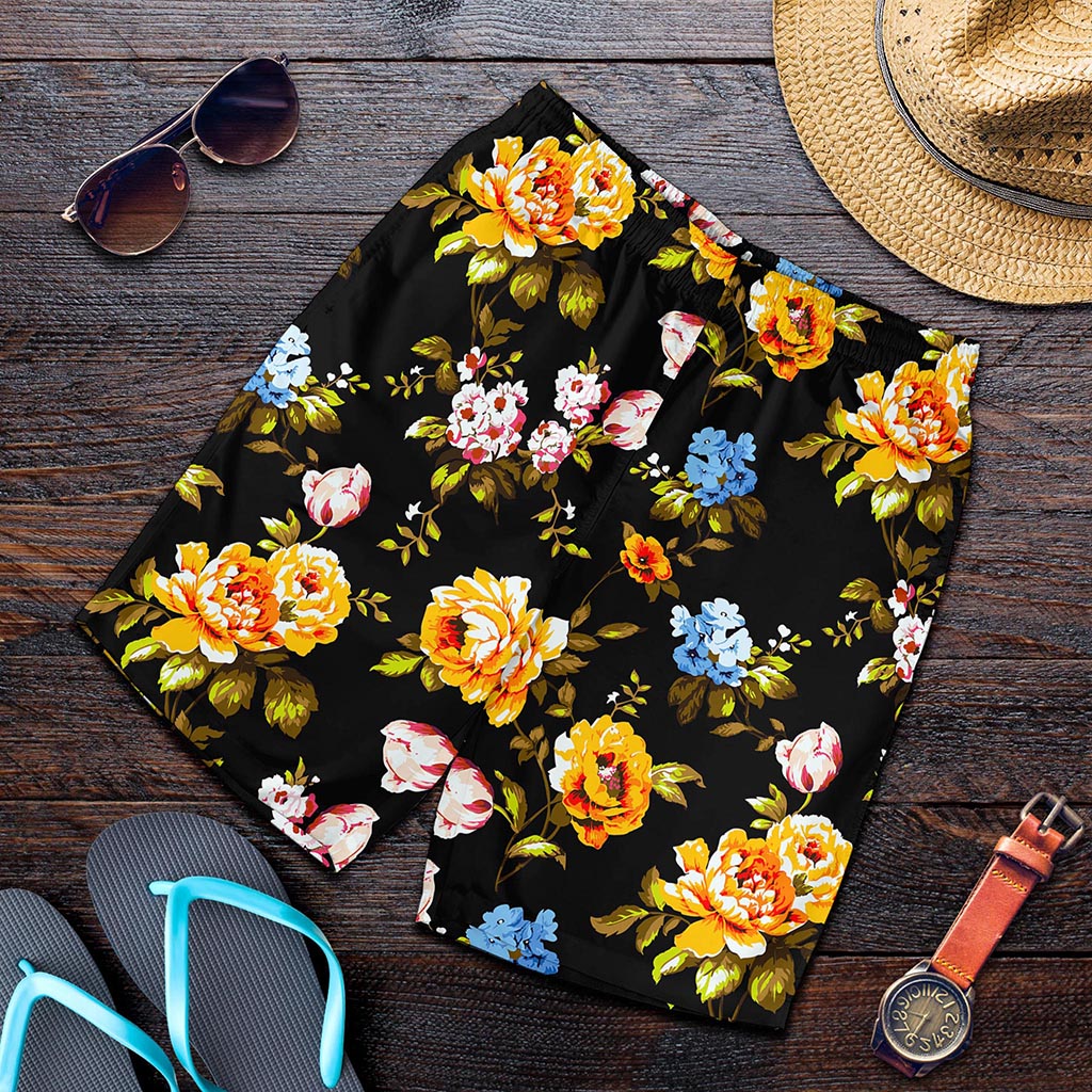 Vintage Floral Flower Pattern Print Men's Shorts