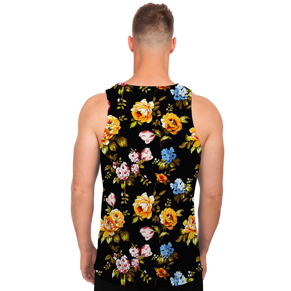 Vintage Floral Flower Pattern Print Men's Tank Top