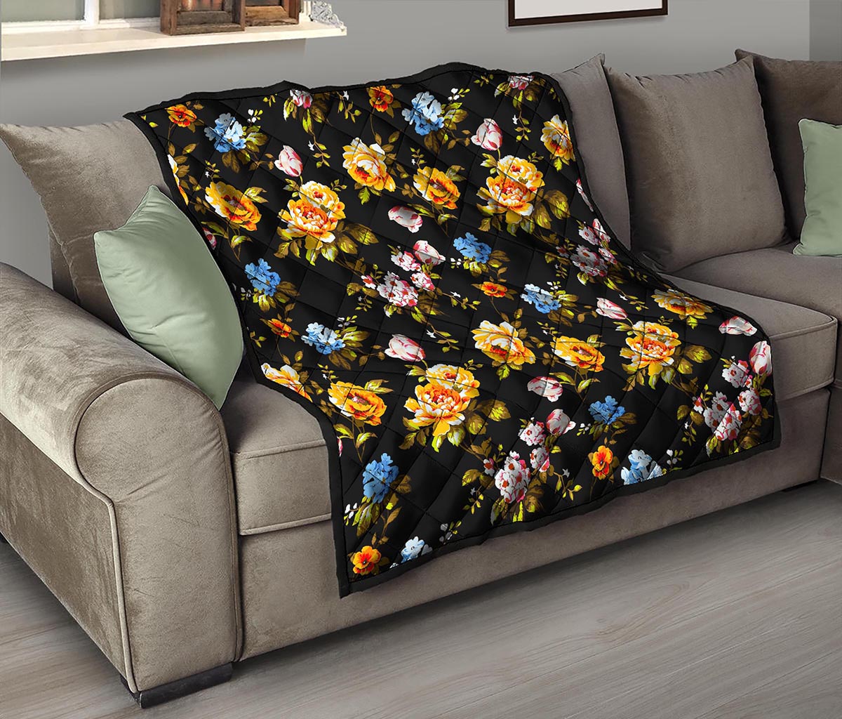 Vintage Floral Flower Pattern Print Quilt