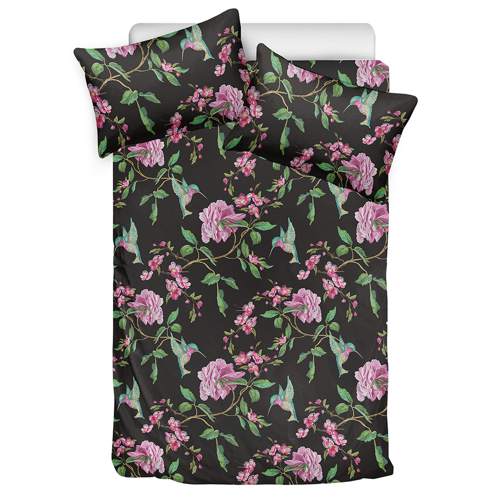 Vintage Floral Hummingbird Print Duvet Cover Bedding Set