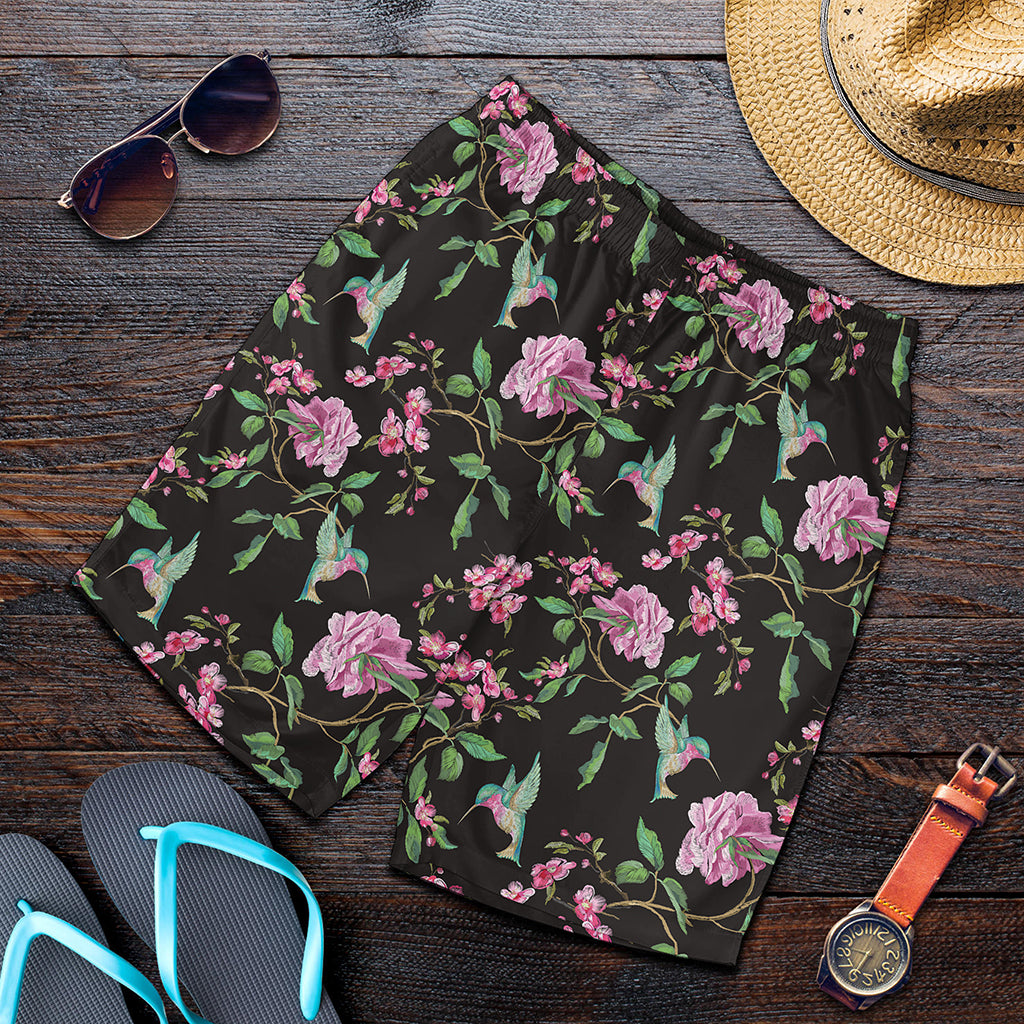 Vintage Floral Hummingbird Print Men's Shorts
