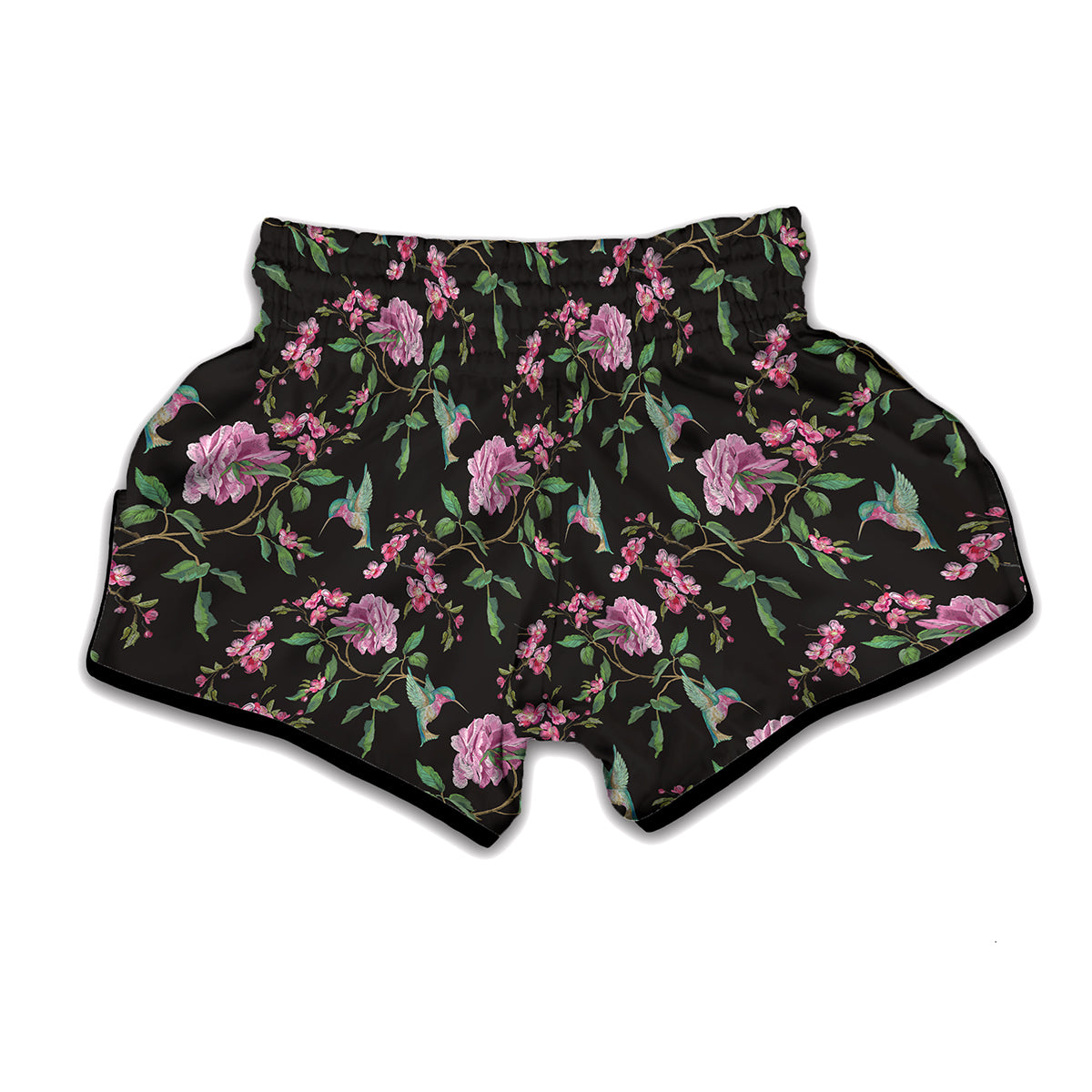 Vintage Floral Hummingbird Print Muay Thai Boxing Shorts