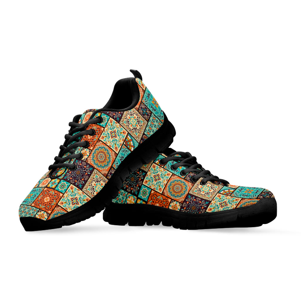 Vintage Floral Patchwork Pattern Print Black Sneakers