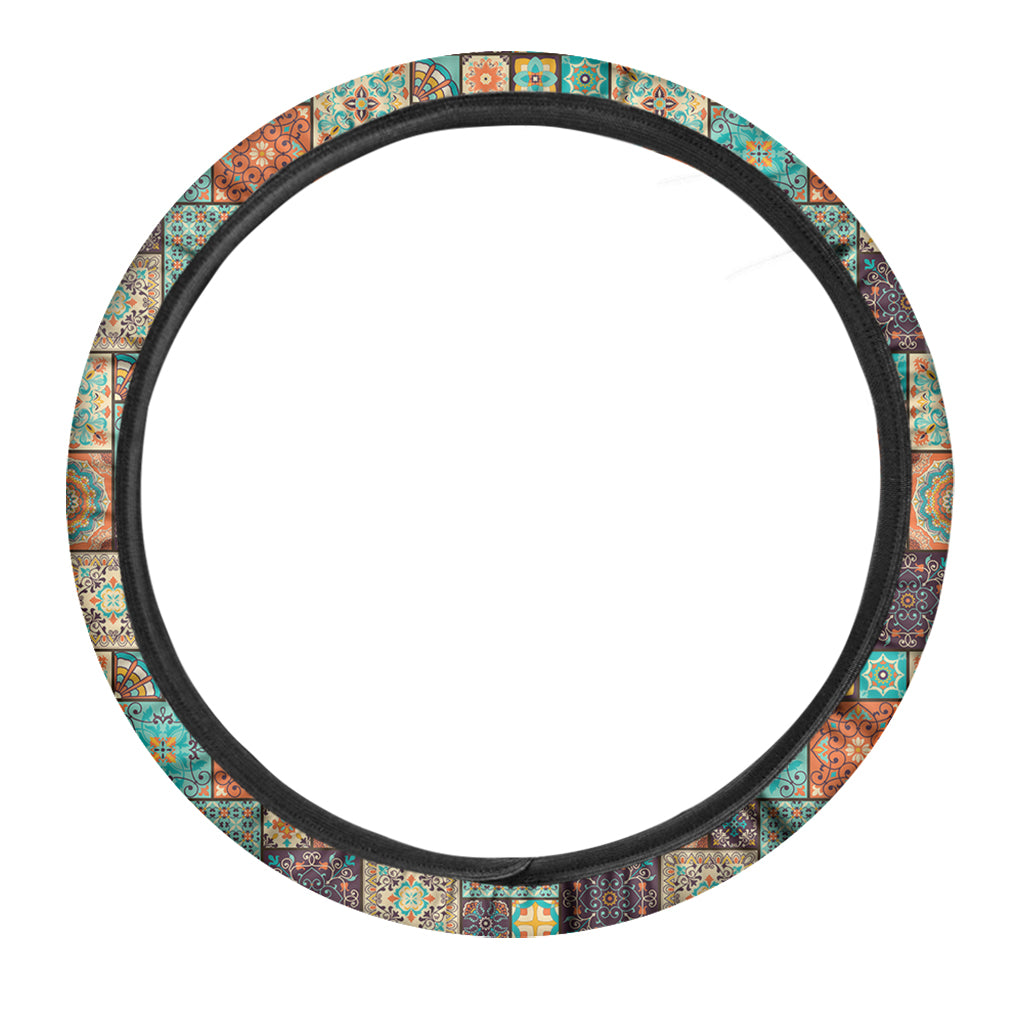 Vintage Floral Patchwork Pattern Print Car Steering Wheel Cover