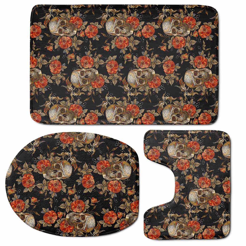 Vintage Floral Skull Pattern Print 3 Piece Bath Mat Set