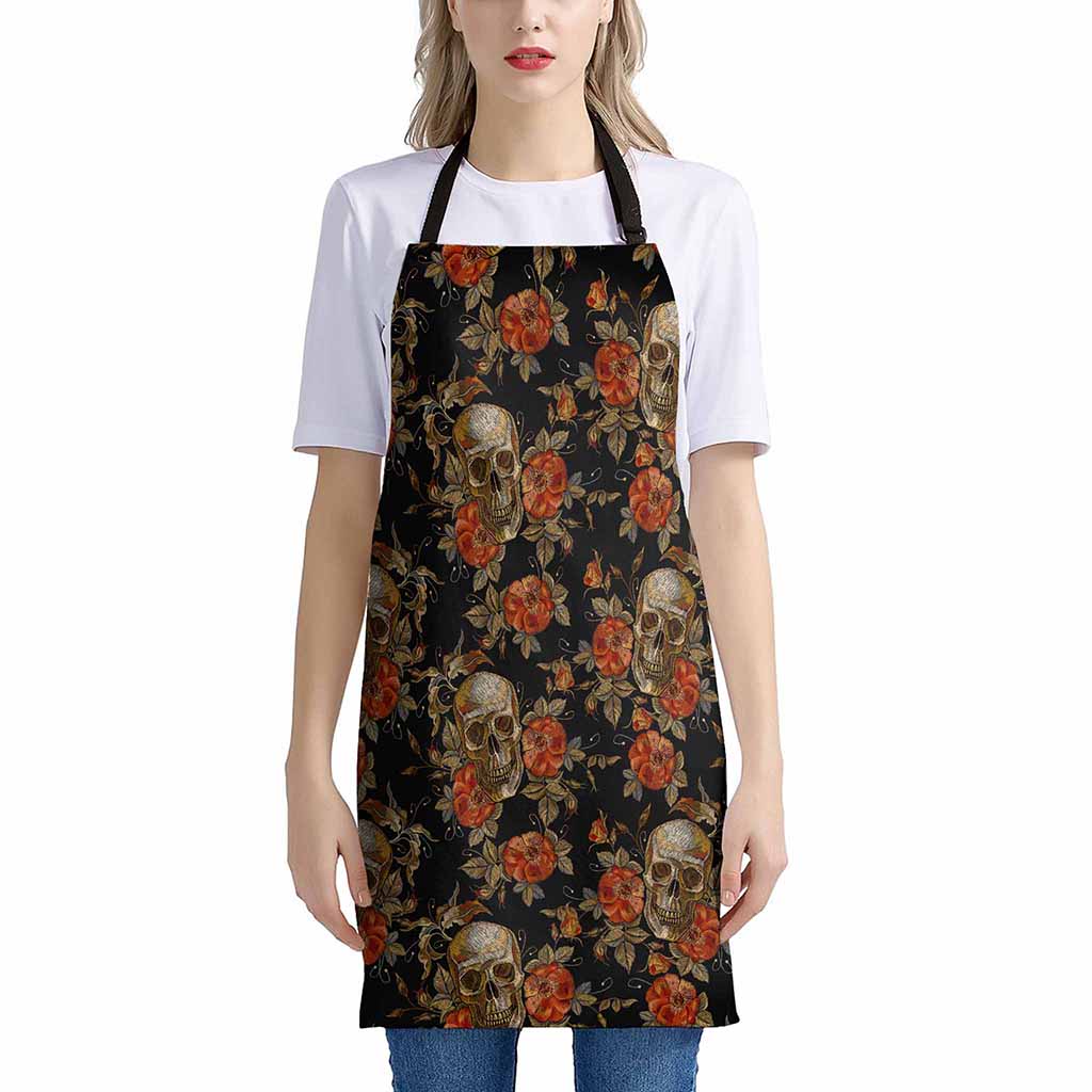 Vintage Floral Skull Pattern Print Apron