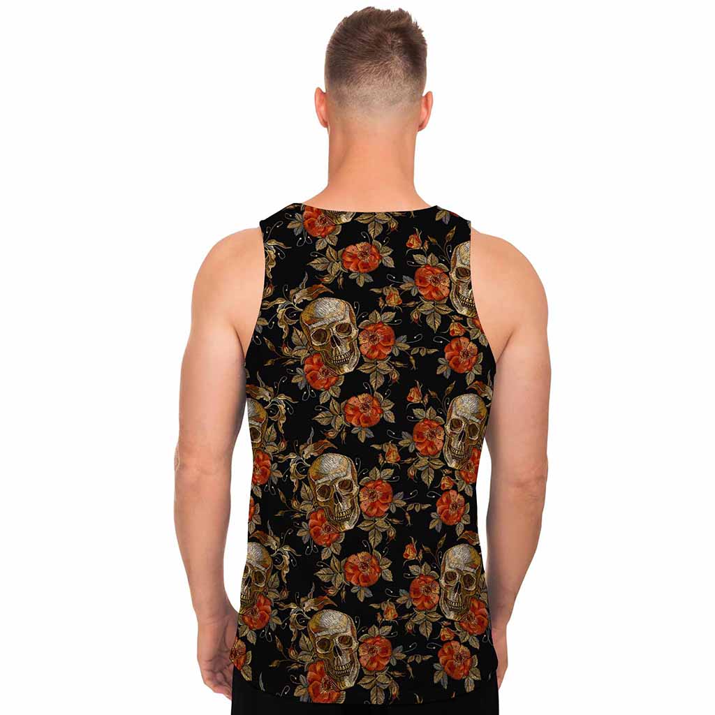 Vintage Floral Skull Pattern Print Men's Tank Top