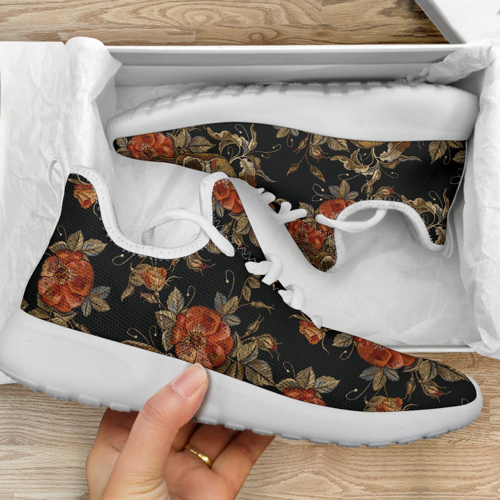 Vintage Floral Skull Pattern Print Mesh Knit Shoes GearFrost