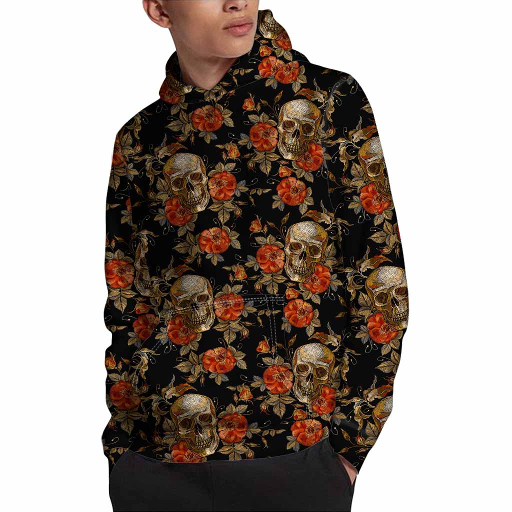 Vintage Floral Skull Pattern Print Pullover Hoodie