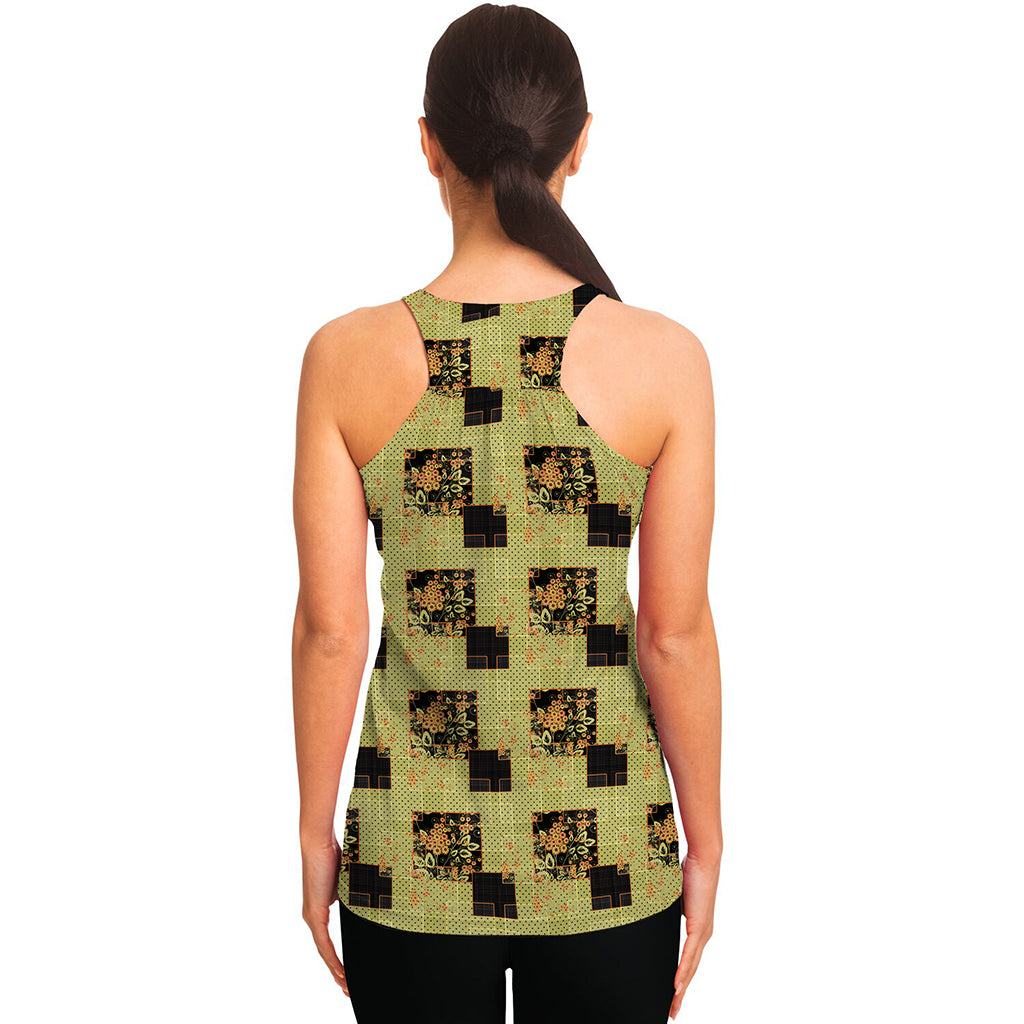 Vintage Flower Patchwork Pattern Print Women's Racerback Tank Top