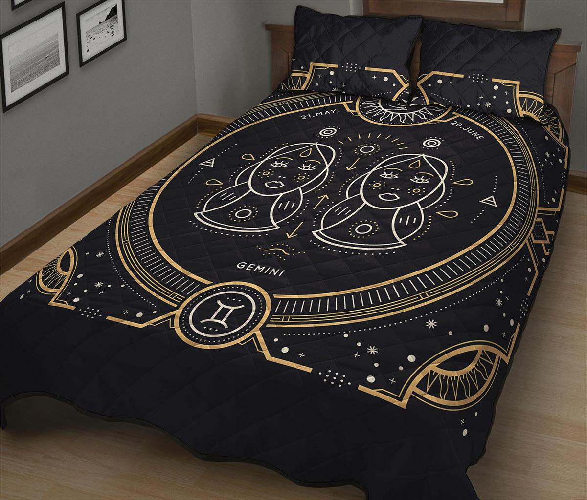 Vintage Gemini Zodiac Sign Print Quilt Bed Set