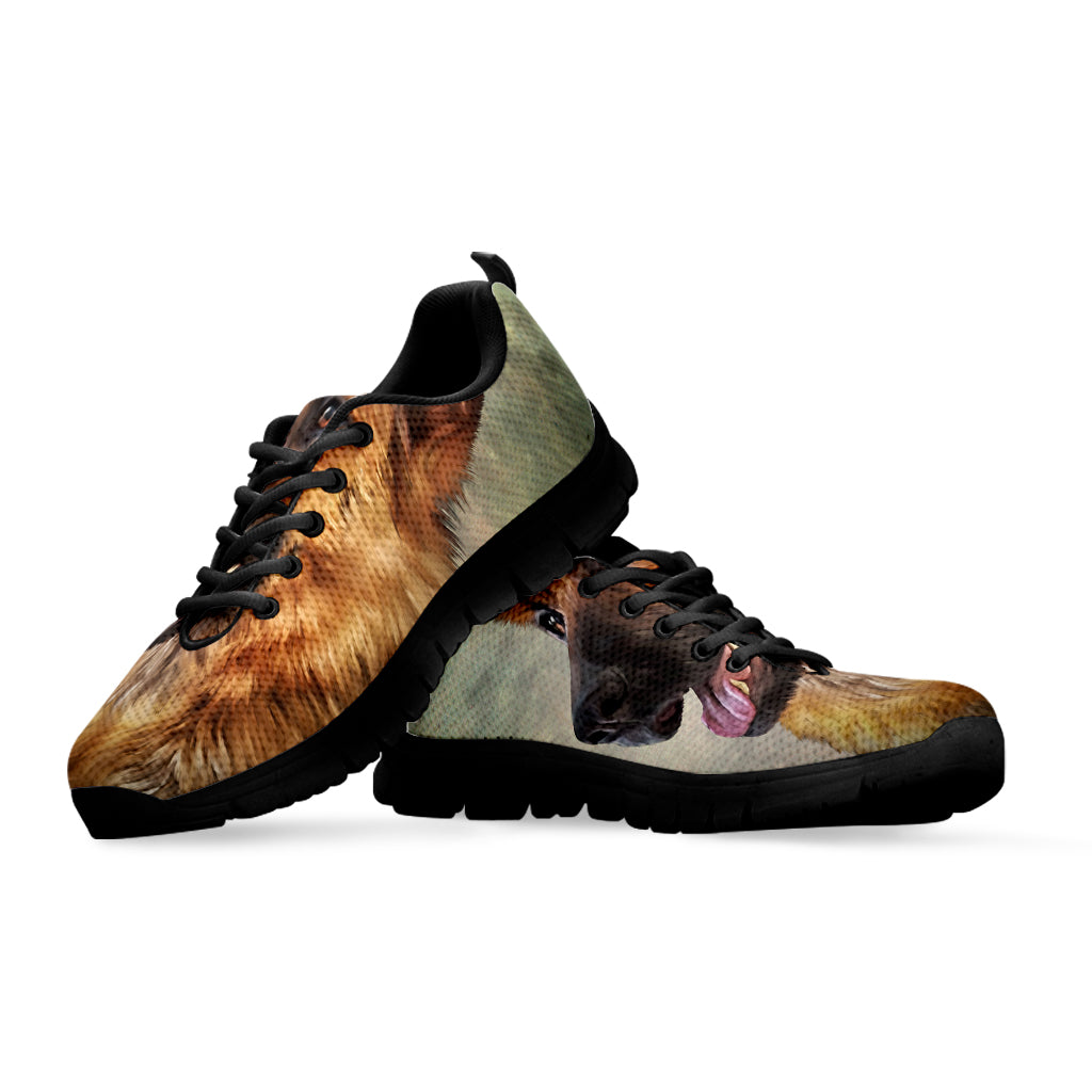 Vintage German Shepherd Portrait Print Black Sneakers