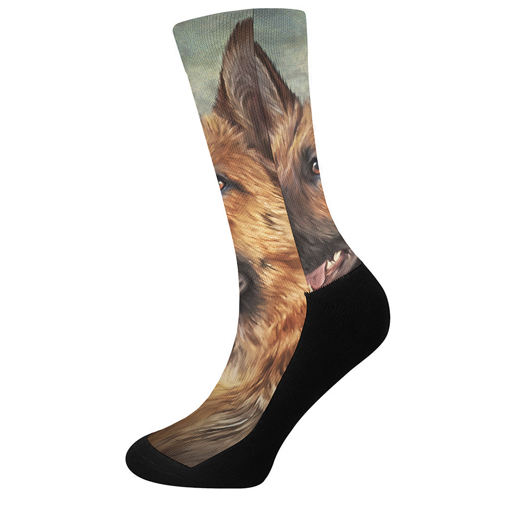 Vintage German Shepherd Portrait Print Crew Socks