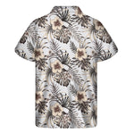 Vintage Hibiscus Plumeria Pattern Print Men's Short Sleeve Shirt