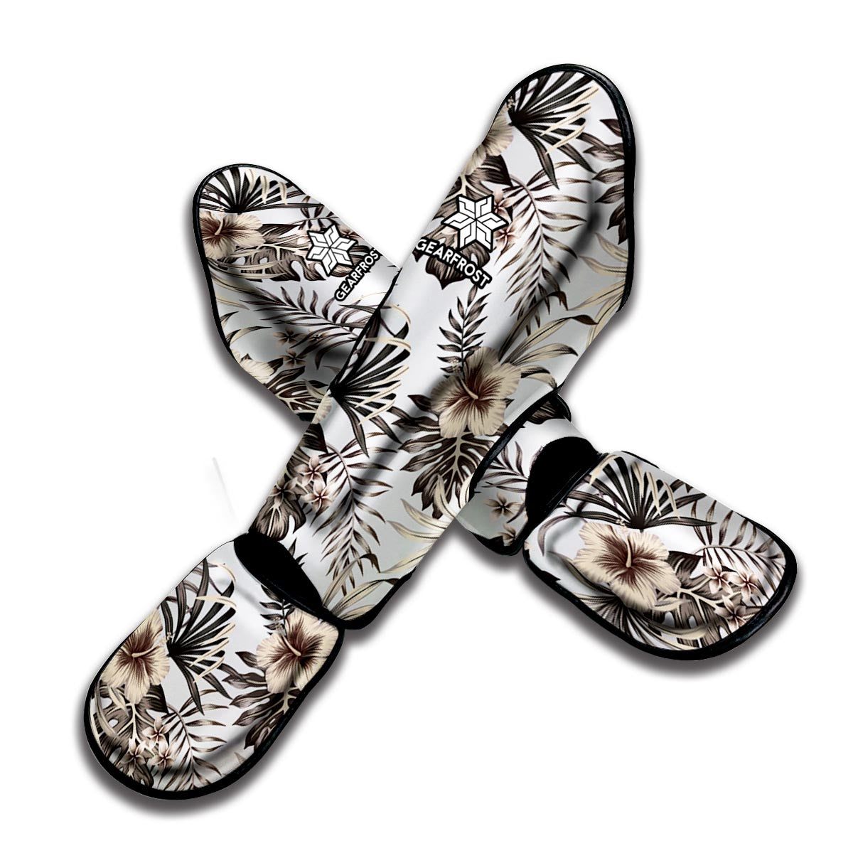 Vintage Hibiscus Plumeria Pattern Print Muay Thai Shin Guard
