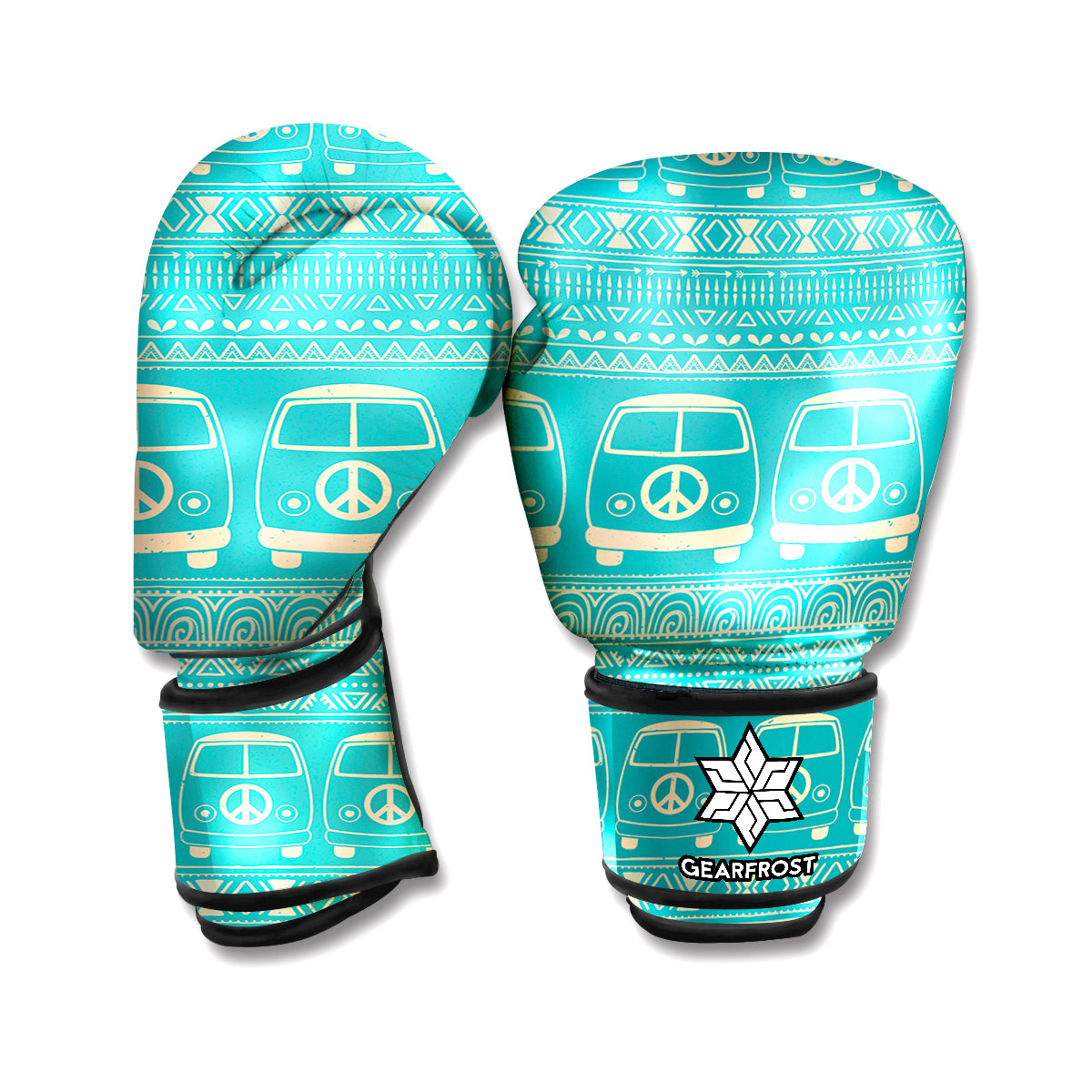 Vintage Hippie Van Pattern Print Boxing Gloves