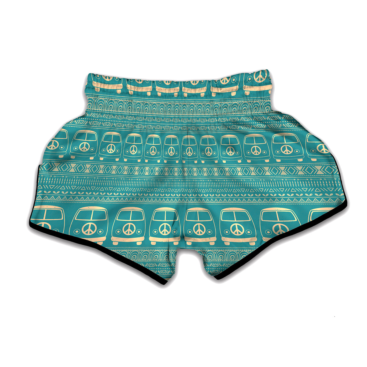 Vintage Hippie Van Pattern Print Muay Thai Boxing Shorts