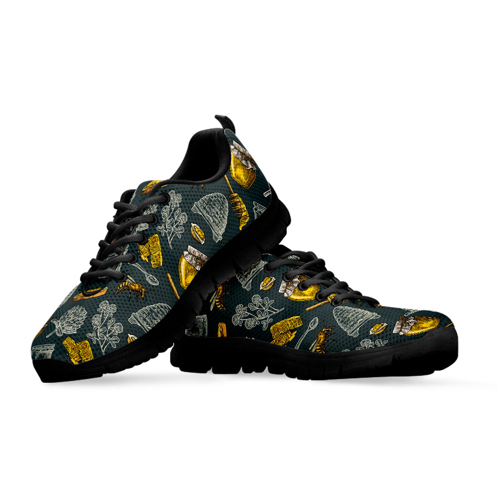 Vintage Honey Bee Print Black Sneakers