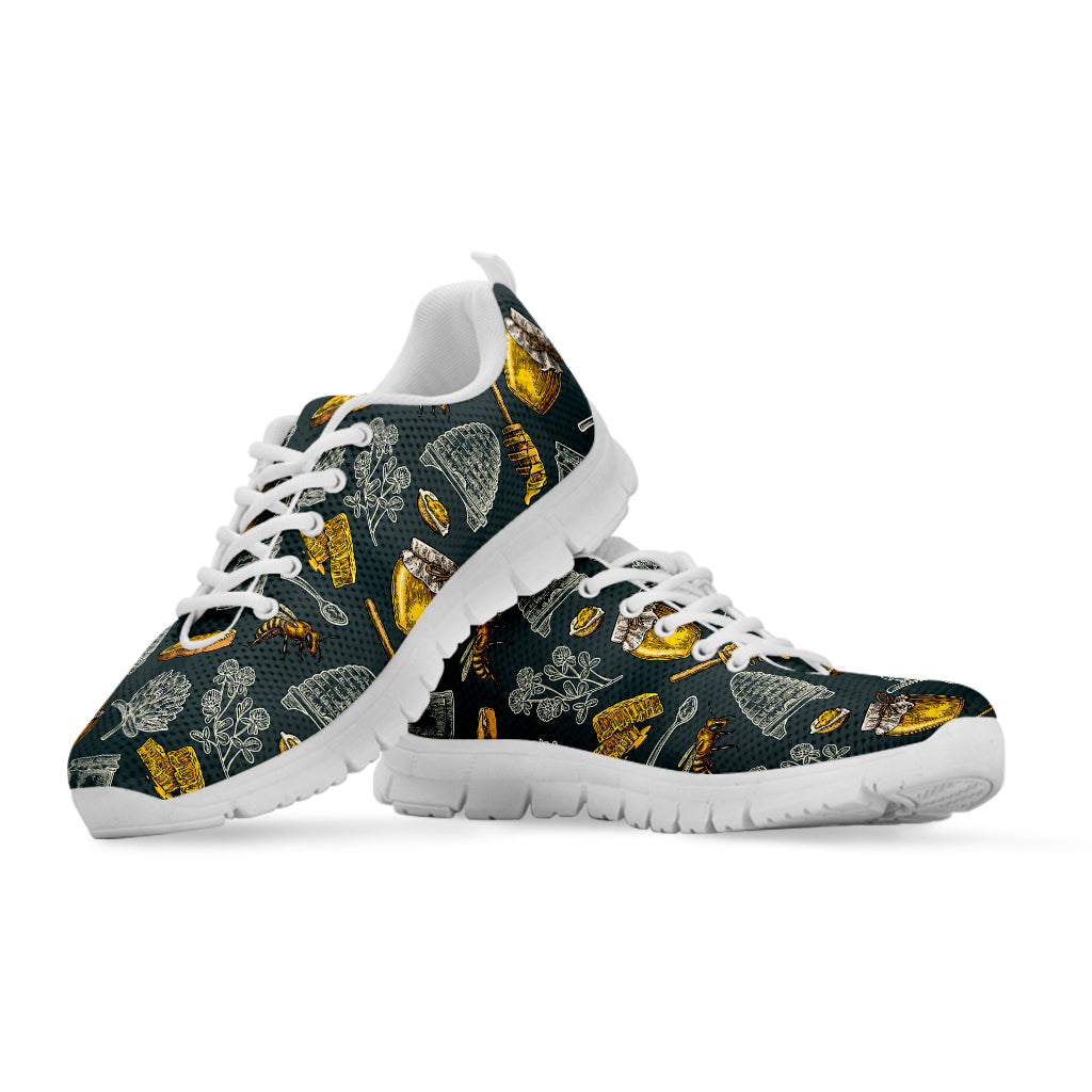 Vintage Honey Bee Print White Sneakers