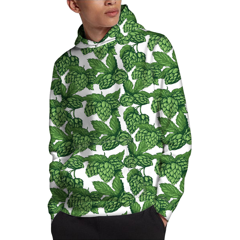 Vintage Hop Cone Pattern Print Pullover Hoodie